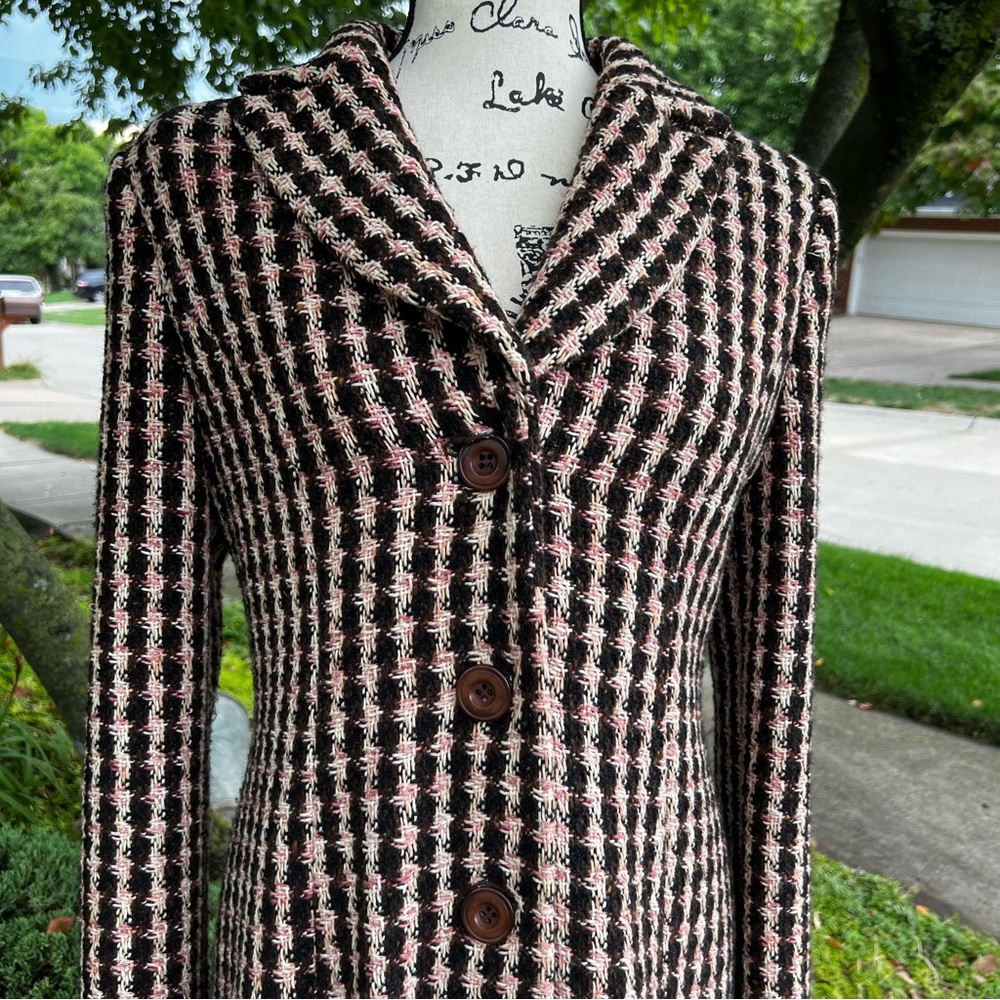 MARKS & SPENCER HOUNDSTOOTH  WOOL BLEND COAT SIZE 12